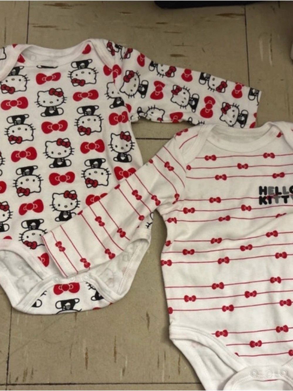 Hello Kitty White, Red & Black Patterned Baby Onesie Duo